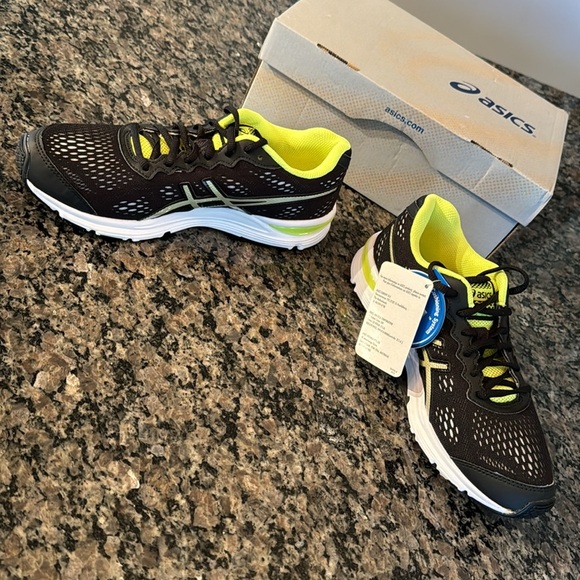 ASICS gel storm black lighting flash yellow kids sneakers NIB6.5 - Picture 6 of 7